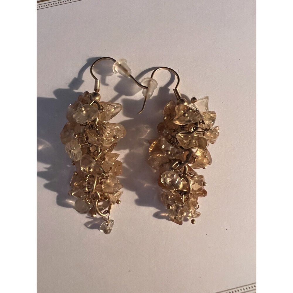 Beautiful Citrine Gemstone Chip Bead Cluster Drop Dangle Earrings - Picture 1 of 2